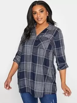 Image of Yours Clothing Zip Neck Check Shirt. Nav - Navy, Size 22-24, Women