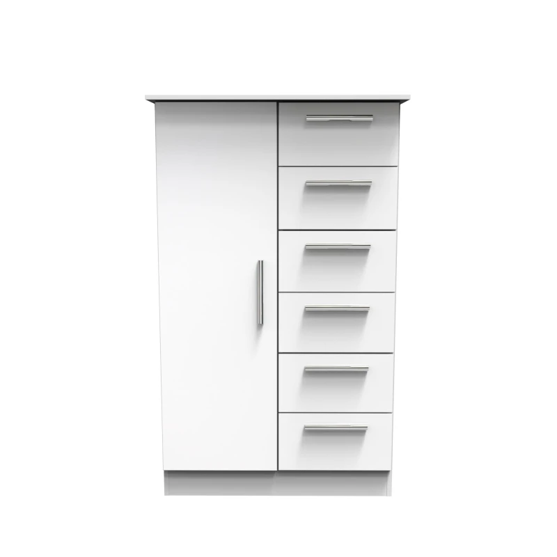 Image of Ready Assembled 2 U Trent 1 Door 5 Drawer Childrens Wardrobe (Ready Assembled) in White White Unisex