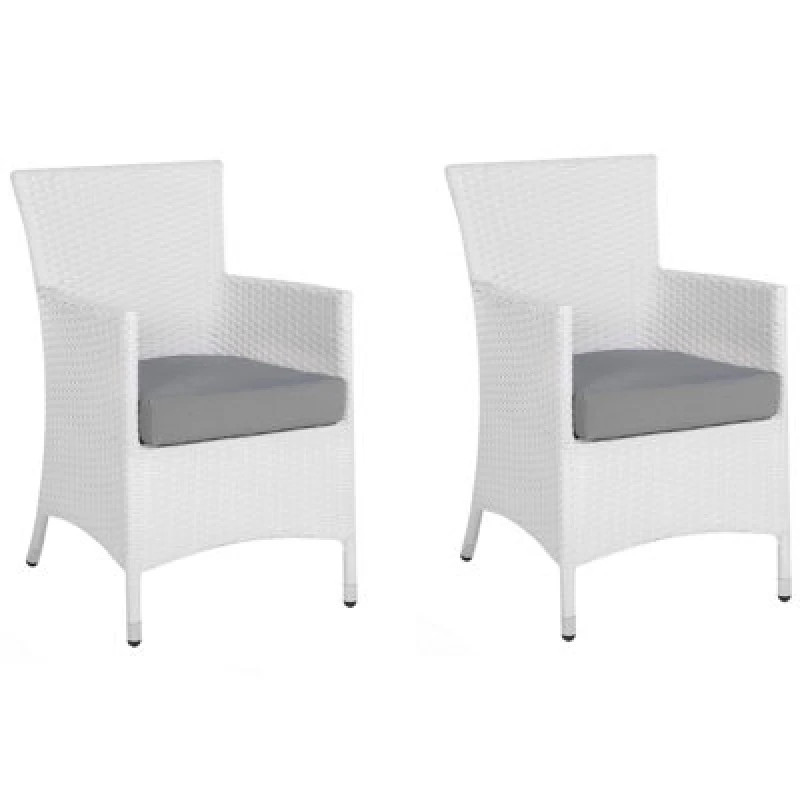 Image of Beliani Set Of 2 Garden Chairs With Cushions Italy Pe Rattan White