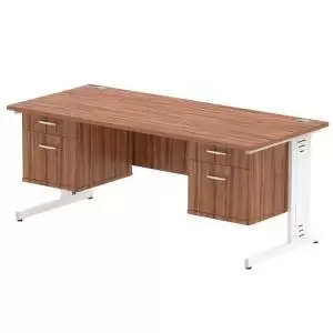 Image of Impulse 1800 Rectangle White Cable Managed Leg Desk WALNUT 2 x 2