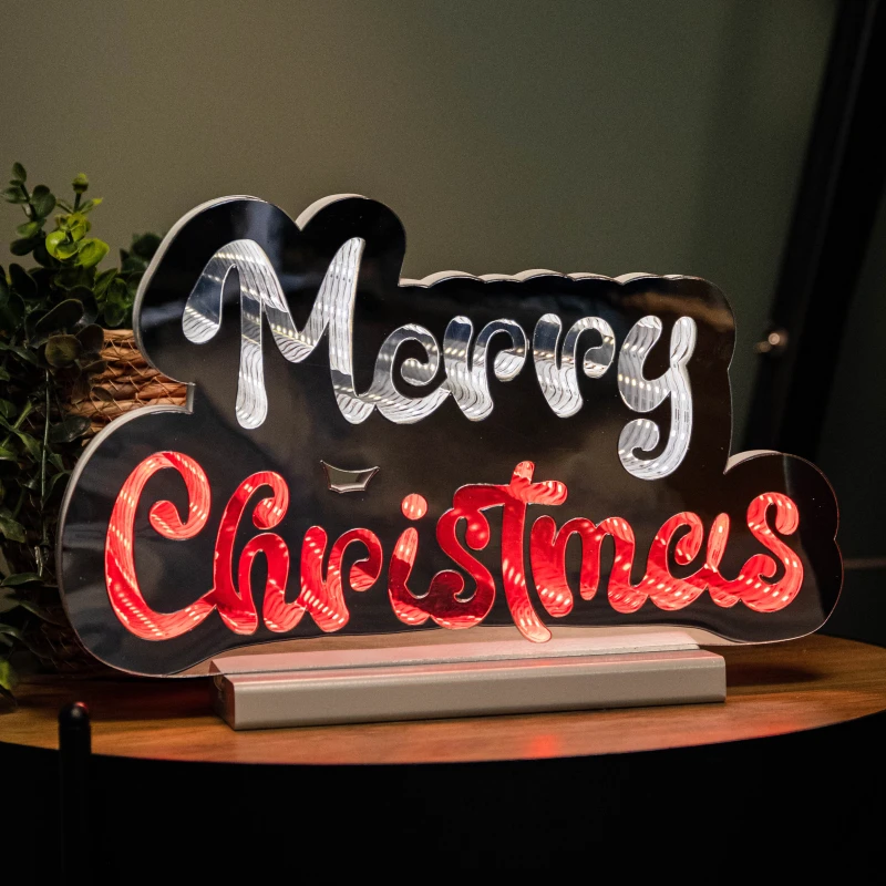 Image of 32cm Infinity Merry Christmas on Wooden Base with Red and White LEDs