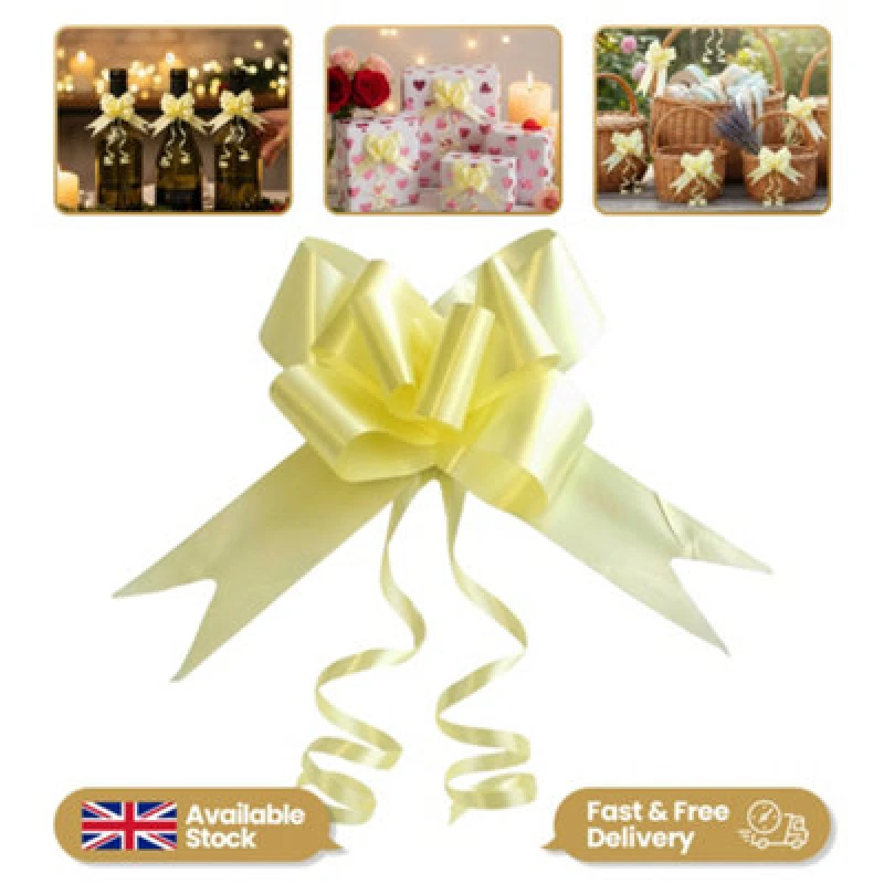 Image of Shatchi Large 30mm/3cm Ribbon Pull Bows Light Yellow for All Occation Decoration , 10PK Yellow unisex