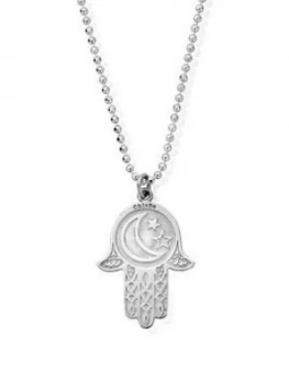 Image of ChloBo Chlobo Sterling Silver Diamond Cut Chain With Moon & Star Hamsa Hand Pendant Necklace, One Colour, Women