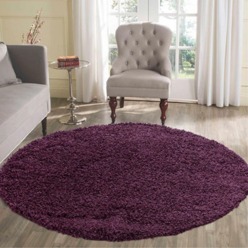 Image of Desire Rugs Plain Living Room Shaggy Area Rugs Violet Round 120X120 Cm