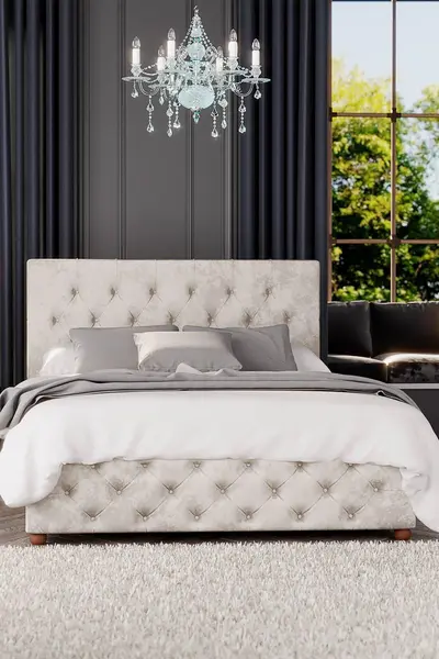 Image of Laurence Llewelyn-Bowen Luna Ottoman Storage Bed in Mirazzi Velvet Fabric, Custom Made Ivory
