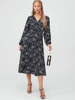 Image of Wallis Confetti Print Waterfall Wrap Dress - Black, Size 12, Women