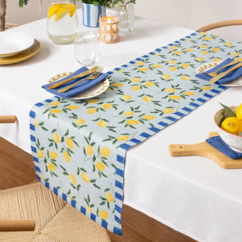 Image of Lemons Indoor/Outdoor Table Runner Blue / 220 x 35cm