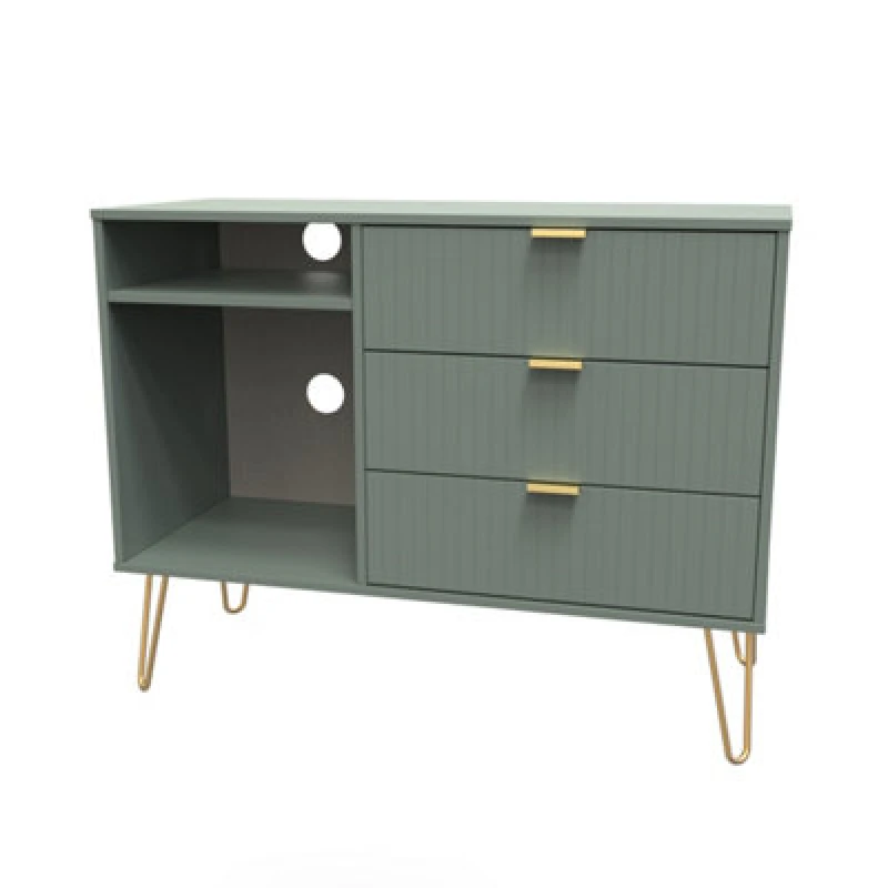 Image of Linear Ready Assembled Matt Green TV Furniture Stand With 2 Shelves & 3 Drawers, (H)97Cm X (W)74Cm X (D)39.5Cm