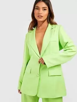Image of Boohoo Oversized Relaxed Fit Tailored Blazer - Lime, Green, Size 12, Women