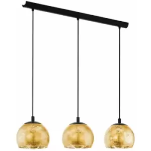 Image of Pendant Ceiling Light Colour Black Shade Gold Color Glass Bulb E27 3x40W