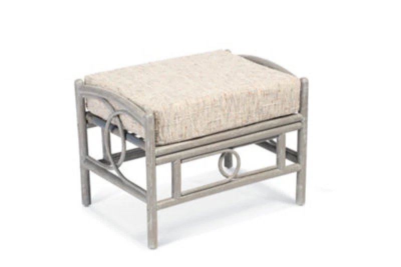 Image of Desser Madrid Grey Natural Rattan Footstool Real Cane Indoor Cushioned Wicker Footrest With UK Sewn Cushion In Farrow Fabric