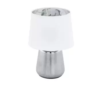 Image of Table Lamp Colour Silver Base Shade White Outer Silver Inner Fabric E14 1x40W