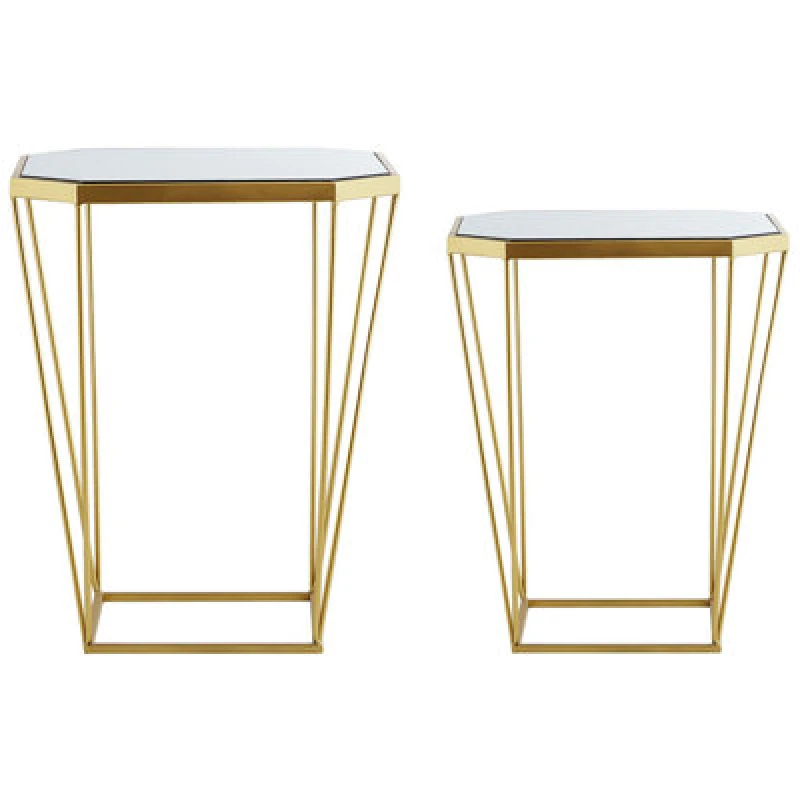 Image of Beliani Set Of 2 Side Tables Sierra Glass Gold