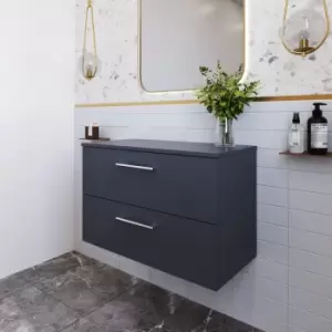 Image of Deco Wall Hung 2-Drawer Vanity Unit with Worktop 800mm Wide - Satin Anthracite - Nuie