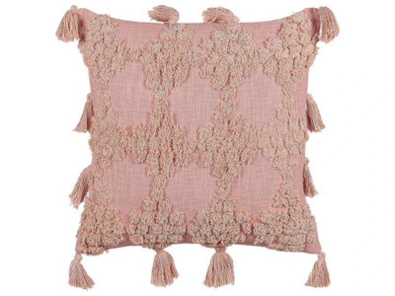 Image of Beliani Throw Cushion Torenia Cotton 45 X 45cm Pink Geometric Pattern