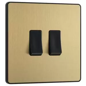 Image of BG Evolve Brushed Brass 20A 16Ax Double Light Switch - 2 Way