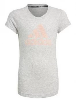Image of Adidas Girls Junior Jg A Mhe T-Shirt - Grey/Pink