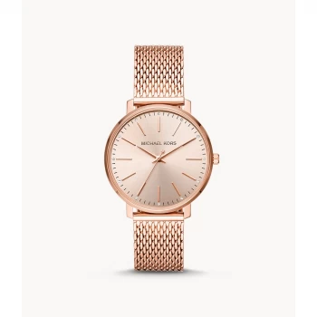 Image of Michael Kors Womens Pyper Three-Hand Rose Gold-Tone Stainless Steel Watch - Rose Gold
