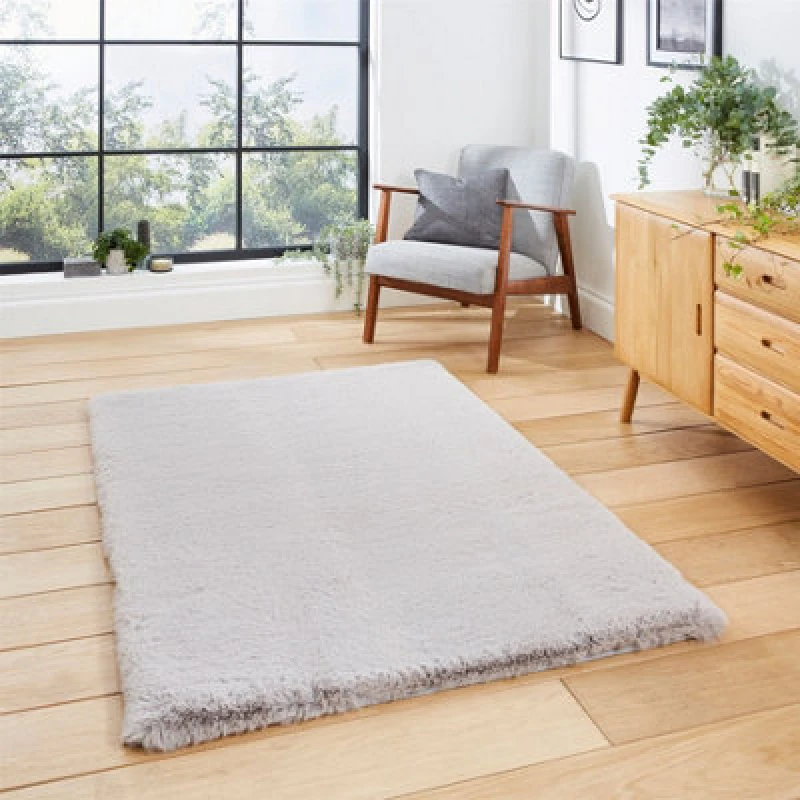 Image of Think Rugs Super Teddy Silver Rug-Rectangle 120 x 170 cm/Polyester-Plain Shaggy SUPTEDSLVR1217