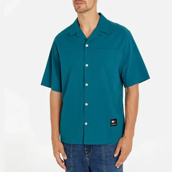Image of Tommy Jeans Camp Cotton Seersucker Shirt - S Green Shirts male DM0DM18949CT0 S