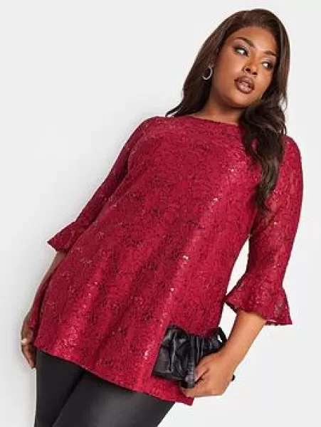 Image of Yours Sweetheart Neck Lace Party Swing Red