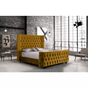 Image of Harmony Upholstered Beds - Plush Velvet, Small Double Size Frame, Mustard - Mustard