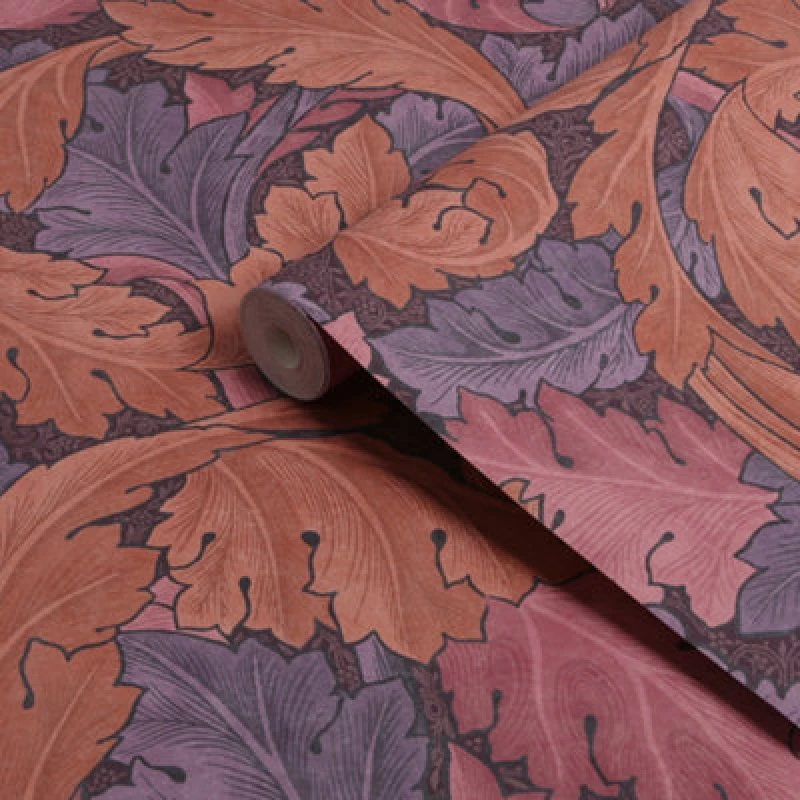 Image of William Morris Gallery Collection Plum Acanthus Smooth Wallpaper