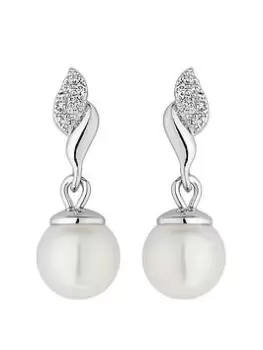 Image of Jon Richard Cubic Zirconia Micro Pave And Polished Braid Pearl Drop Earring, Silver, Women