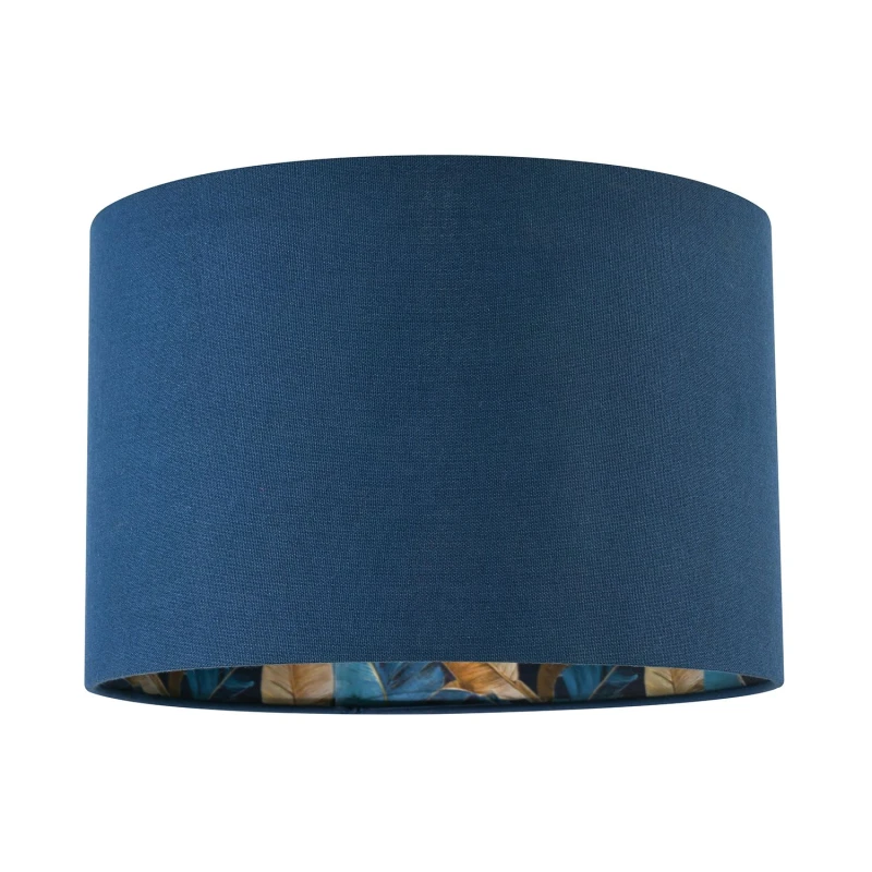 Image of Happy Homewares Modern Midnight Blue Linen Lamp Shade with Leaf Floral Pattern Lining Size: 12" Midnight Unisex 12"