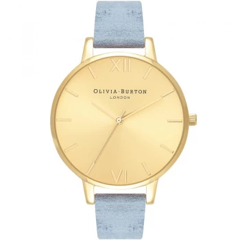 Image of Sunray Dial Gold & Chalk Blue Suede Watch