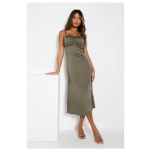 Image of I Saw It First Ruched Bust Satin Dress - Green