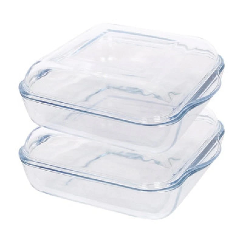 Image of Argon Tableware Square Glass Oven Dishes With Lid - 24Cm X 21Cm - Pack Of 2