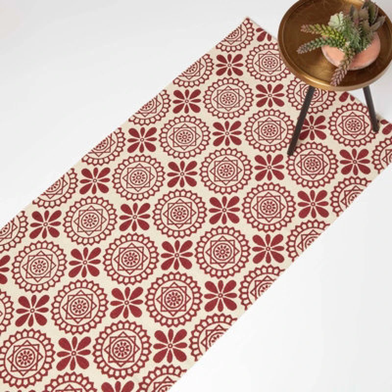 Image of Homescapes Cassia Red Cotton Geometric Rug Red