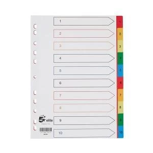Image of Elite A4 Index Multicoloured Tabs Polypropylene 1 10 White 940194