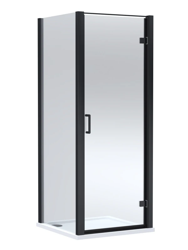 Image of Balterley Hinged Shower Door & Tray: 800x800mm Matt Black/White in Black Unisex