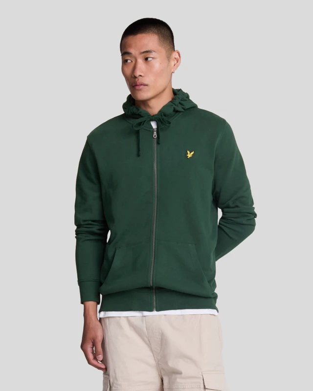 Image of Lyle & Scott Mens Loopback Cotton Fit Full Zip Hoodie in Dark Green