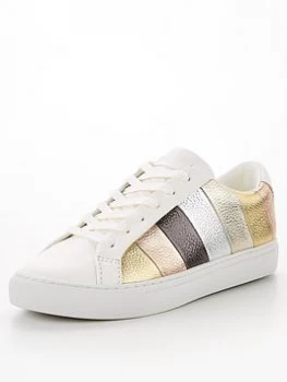Image of KURT GEIGER LONDON London Lane Stripe Trainer - Gold, Size 3, Women