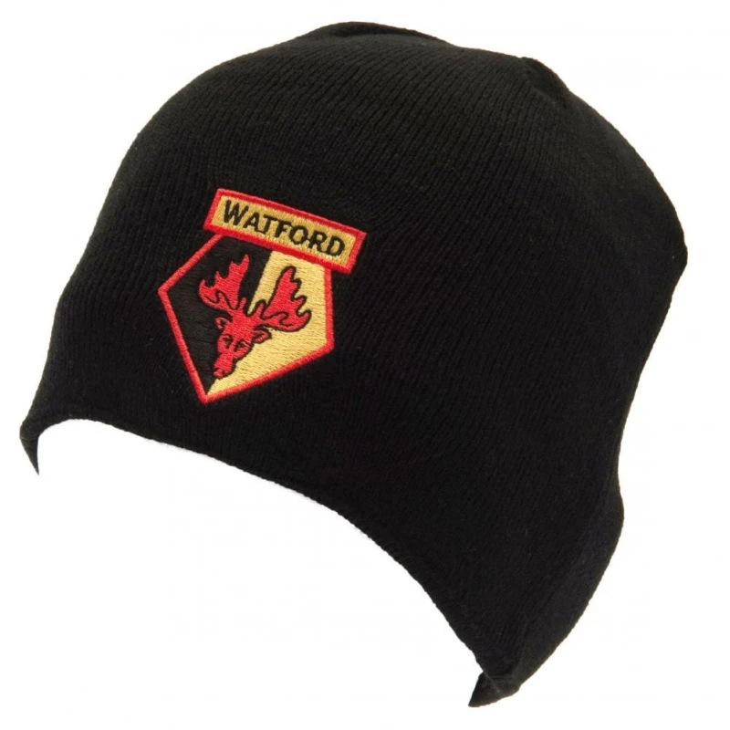 Image of Watford FC Mens Crest Beanie in Black Male One Size