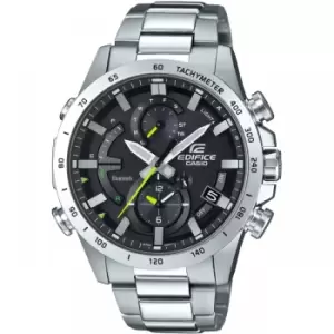 Image of Mens Casio 'Edifice Bluetooth' Silver and Black Stainless Steel Solar Chronograph Radio-Controlled Watch