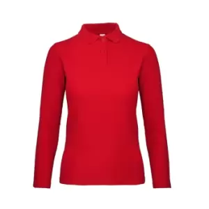 Image of B&C ID.001 Womens/Ladies Long Sleeve Polo (S) (Crimson)