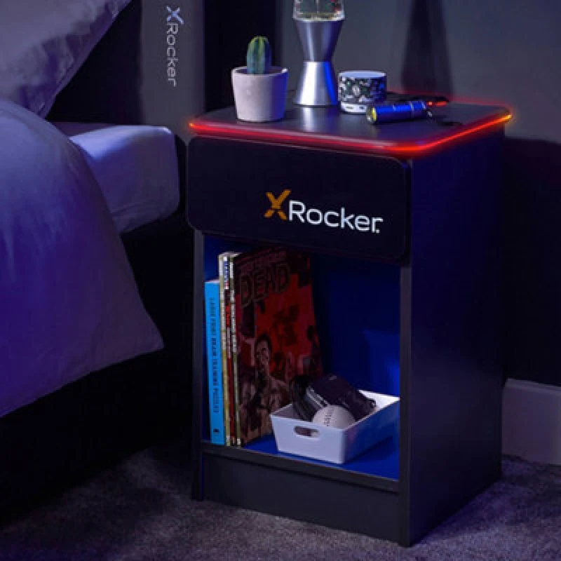 Image of X Rocker Carbon Tek Bedside Table With Wireless Charging Blue