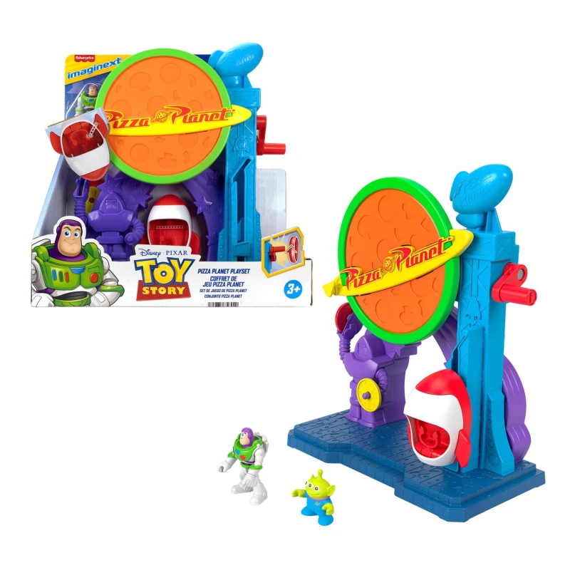 Image of Fisher-Price Imaginext Disney and Pixar Toy Story Pizza Planet Playset with 3-inch Buzz Lightyear & Alien Friend Action Figures Toy Rocket & Proectil