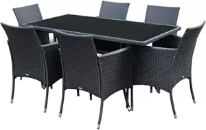 Image of Outsunny 7Pc Rattan Garden Furniture Dining Set: 1 x Rectangular
