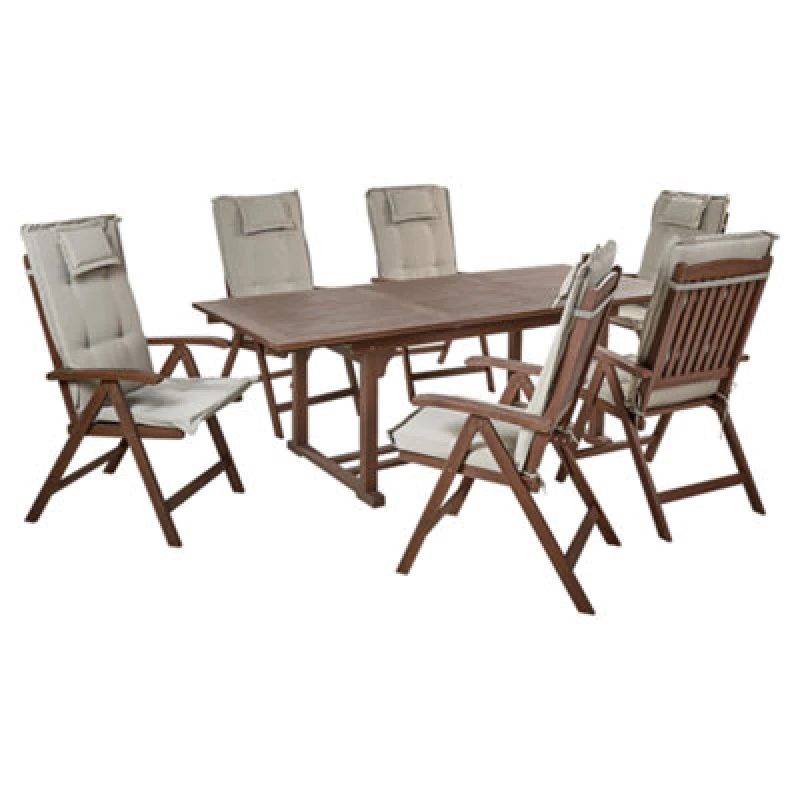 Image of Beliani Garden Dining Set 6 Seater Amantea With Cushions Acacia Wood Taupe