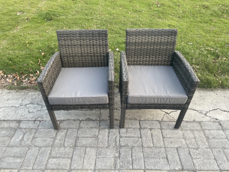 Image of Fimous 2 Pcs High Back Rattan Outdoor Garden Furniture Arm Chair with Thick Seat Cushion in Dark Grey Dark Grey Unisex