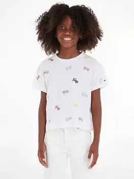 Image of Tommy Hilfiger Girls Allover Critter Short Sleeve T-Shirt - White, Size Age: 12 Years, Women