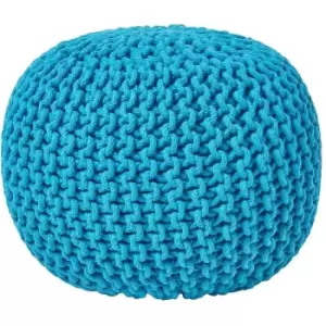 Image of Teal Blue Round Cotton Knitted Pouffe Footstool - Teal Blue - Homescapes