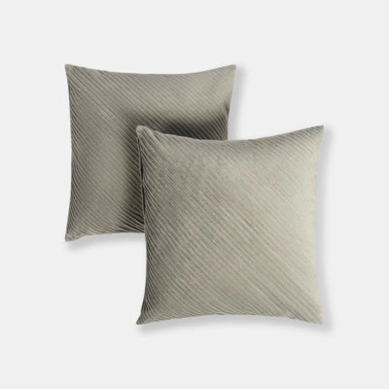Image of OHS OHS 2 Pack Pleated Velvet Cushion Covers with Invisible Zipper in Grey Size: 45cm x 45cm Grey 45cm x 45cm Unisex 5027434226214
