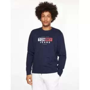 Image of Entry Flag Cotton Sweatshirt with Logo Print and Crew Neck