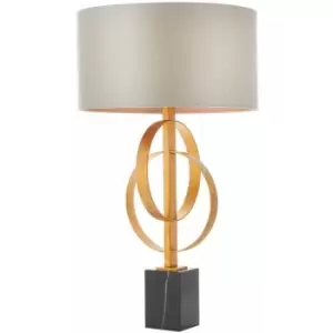 Image of Loops - Antique Gold Table Lamp & Mink Satin Shade - Black Marble Base Desk Light